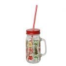 Glass w/cover+straw